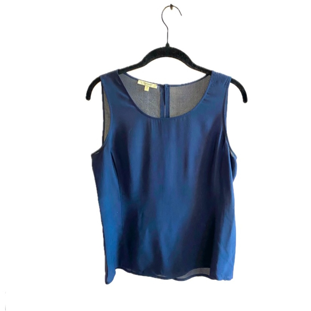 SANTORELLI Navy Blue 100% Silk Sleeveless Italian Blouse Tank Top Size 4